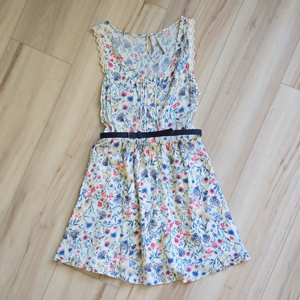 Floral Kids Dress with Lace Trim